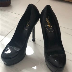 YSL SIZE 39 BLACK LEATHER/PATENT TOE